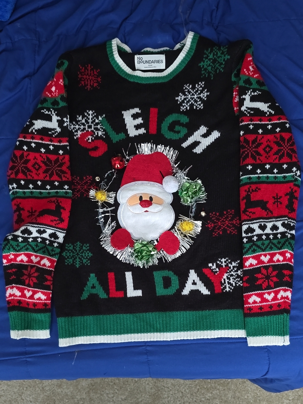No Boundaries Black Red Green Holiday Santa Sweater